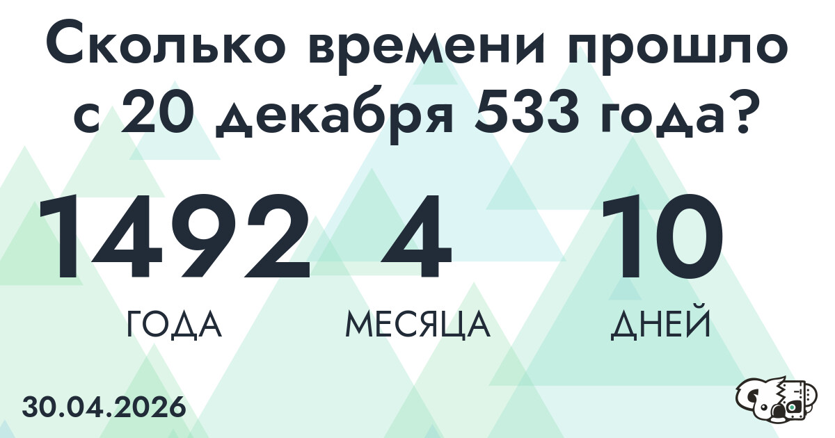 Сколько времени прошло с 20 декабря 533 года