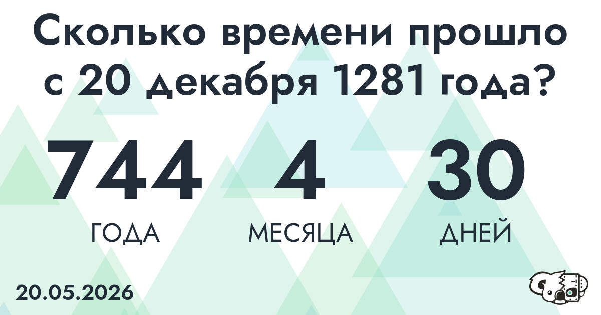 Сколько времени прошло с 20 декабря 1281 года