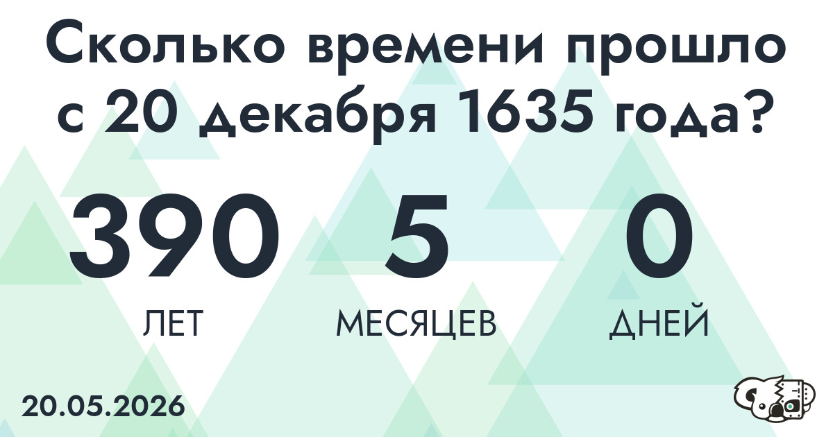 Сколько времени прошло с 20 декабря 1635 года