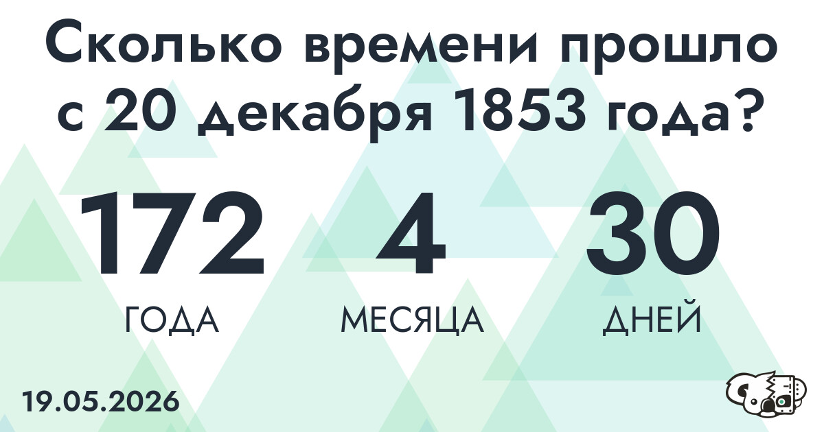 Сколько времени прошло с 20 декабря 1853 года