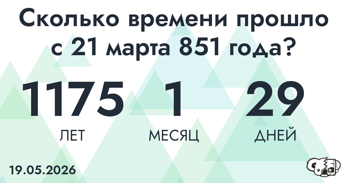 Сколько времени прошло с 21 марта 851 года