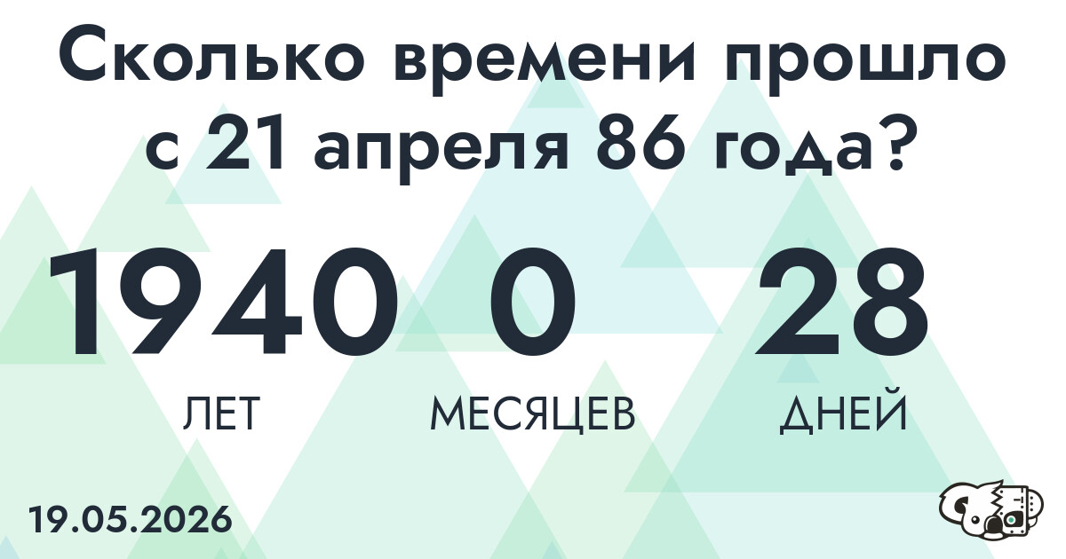 Сколько времени прошло с 21 апреля 86 года