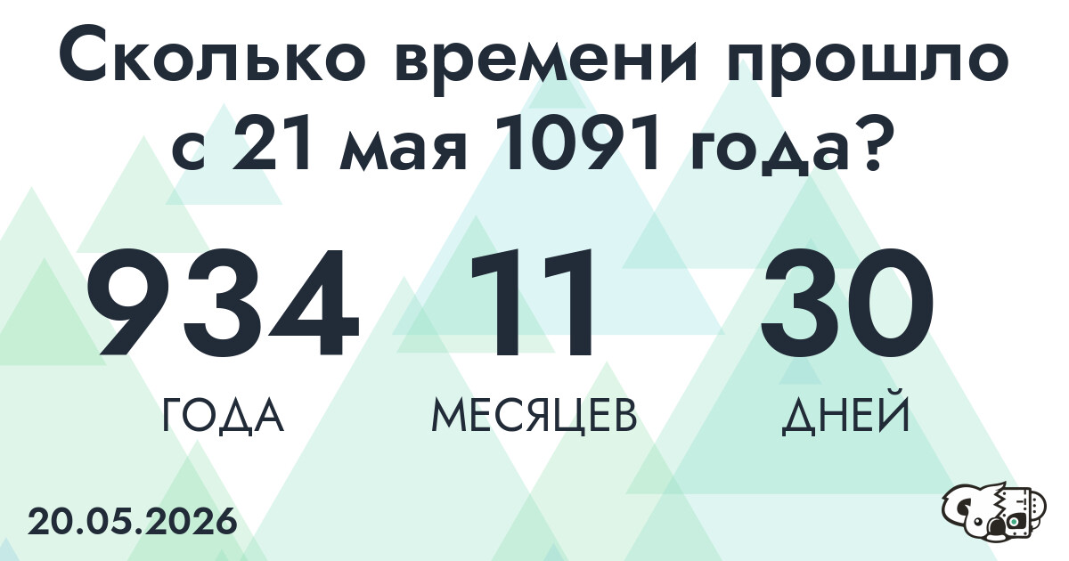 Сколько времени прошло с 21 мая 1091 года