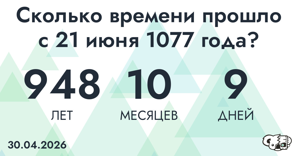 Сколько времени прошло с 21 июня 1077 года