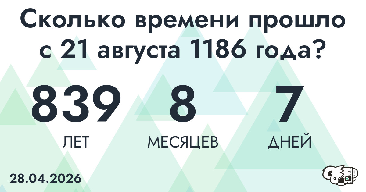 Сколько времени прошло с 21 августа 1186 года