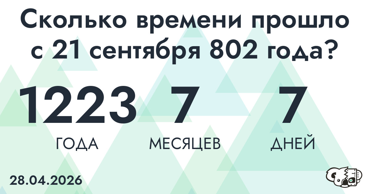 Сколько времени прошло с 21 сентября 802 года