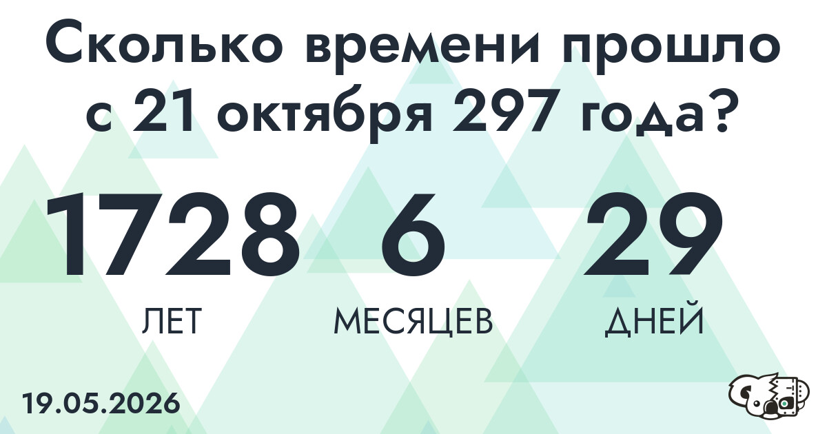 Сколько времени прошло с 21 октября 297 года