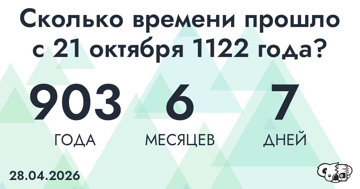 Сколько времени прошло с 21 октября 1122 года
