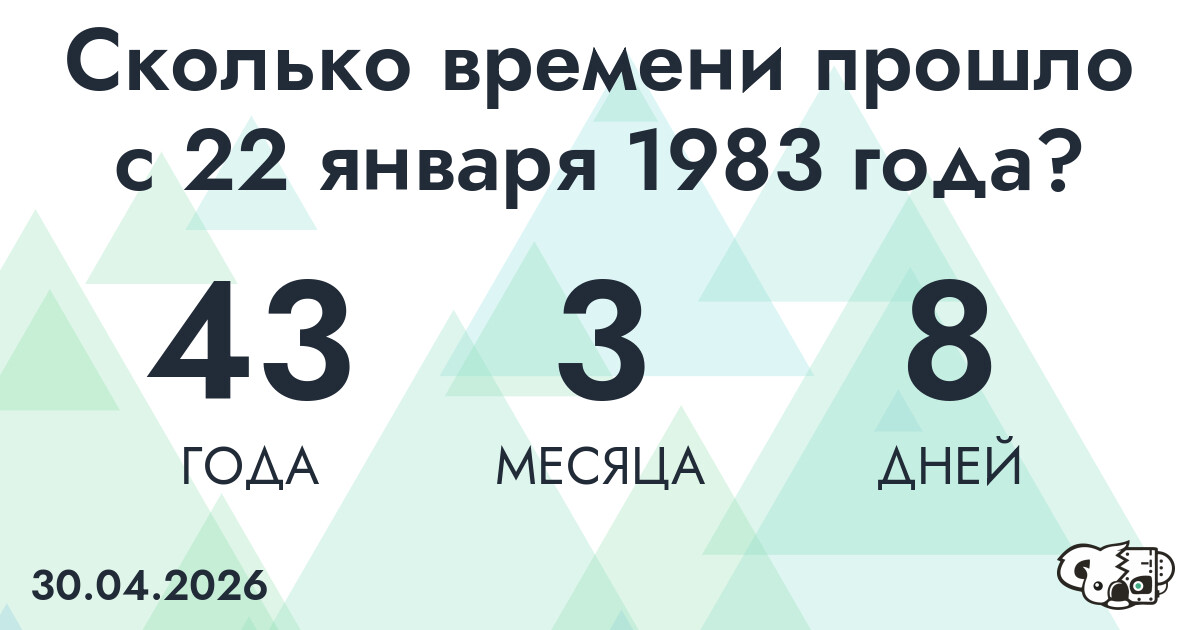 Сколько времени прошло с 22 января 1983 года