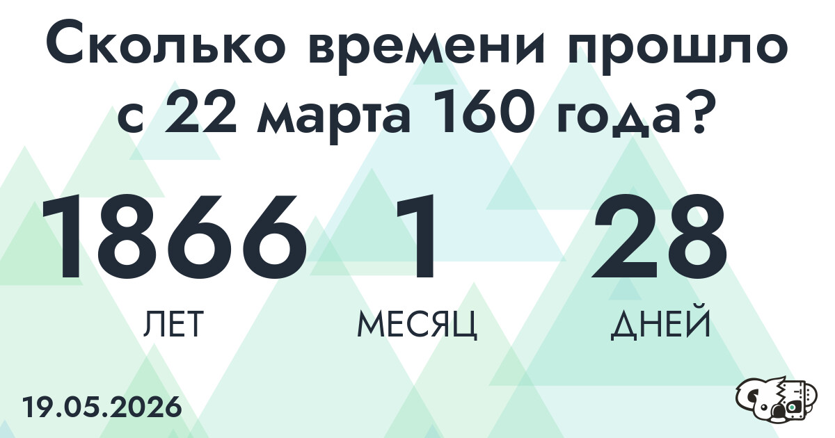Сколько времени прошло с 22 марта 160 года