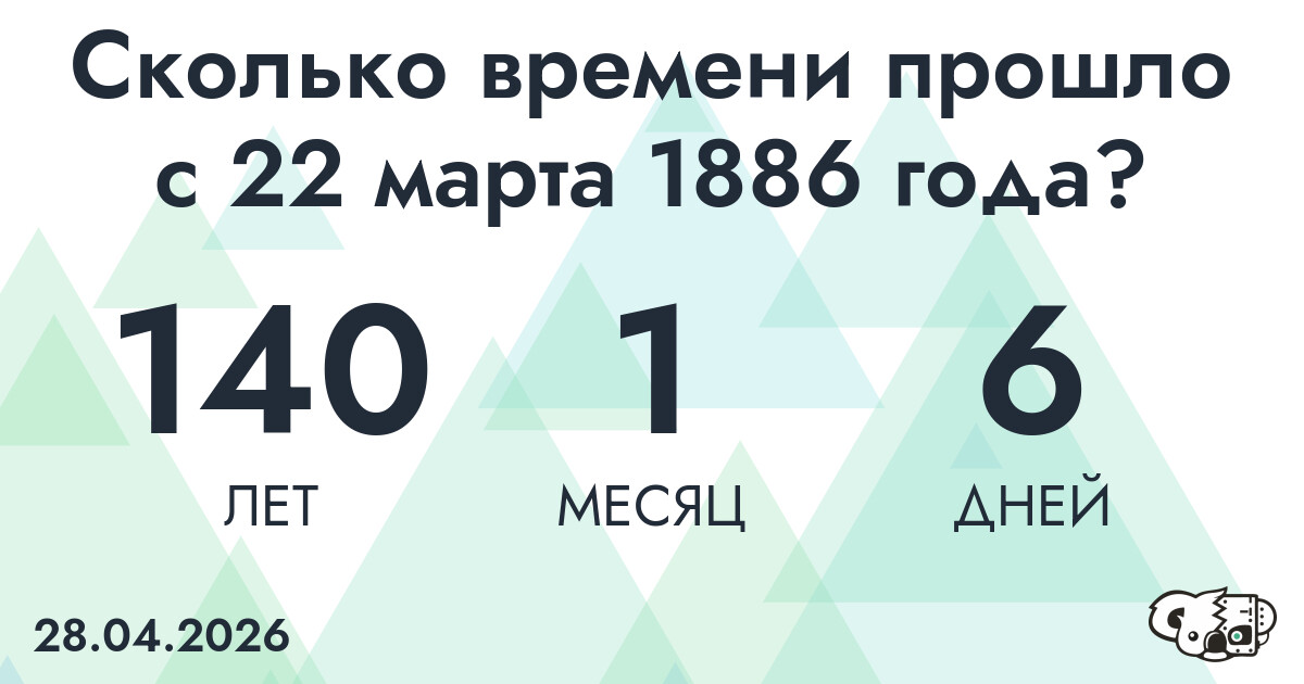Сколько времени прошло с 22 марта 1886 года