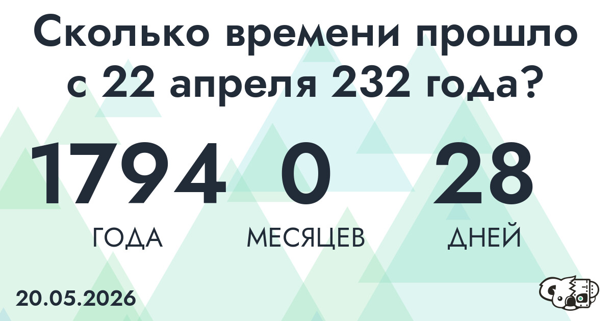 Сколько времени прошло с 22 апреля 232 года
