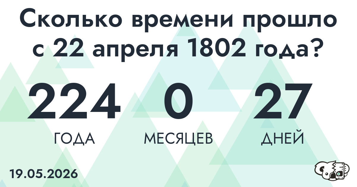 Сколько времени прошло с 22 апреля 1802 года