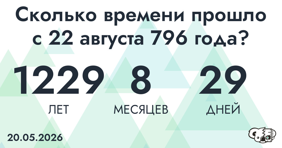 Сколько времени прошло с 22 августа 796 года