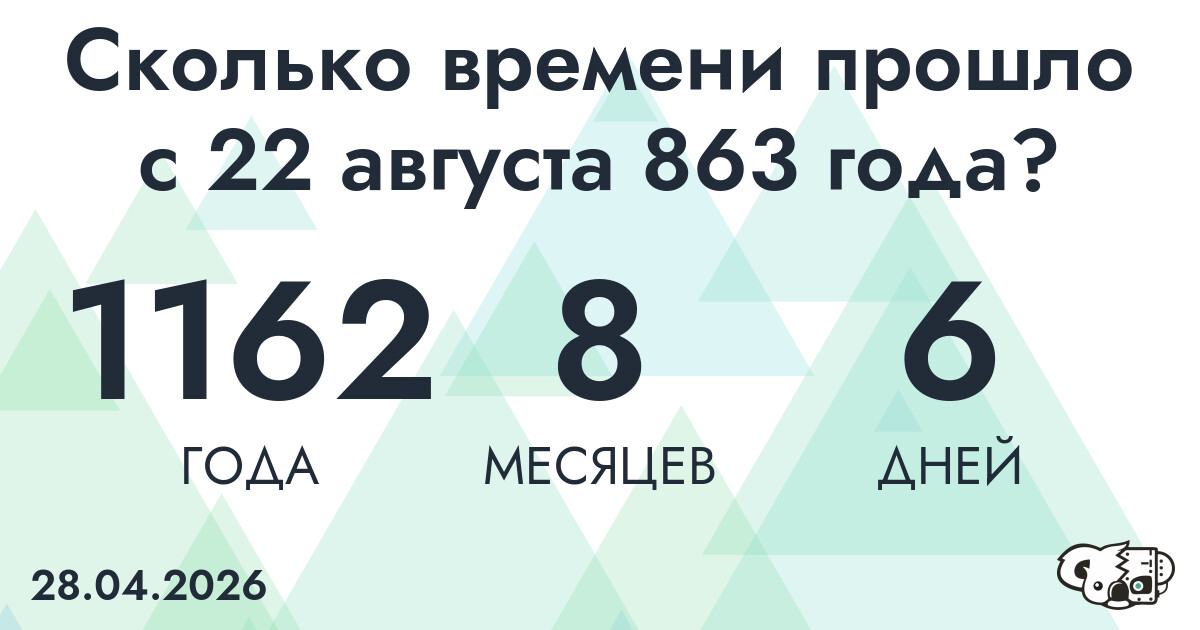 Сколько времени прошло с 22 августа 863 года