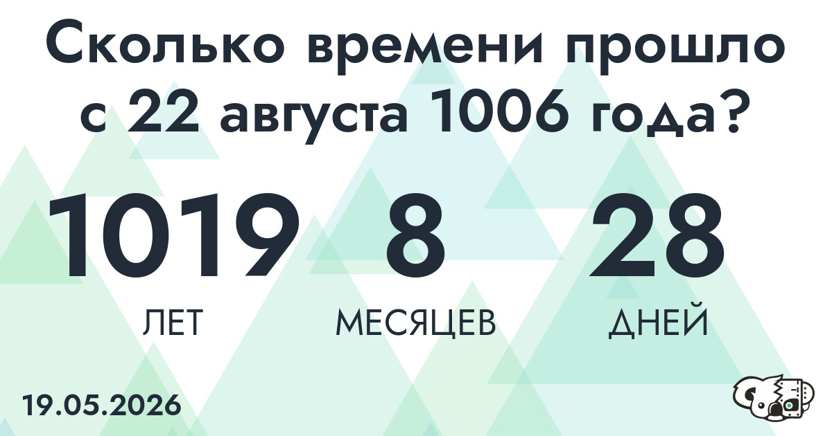 Сколько времени прошло с 22 августа 1006 года