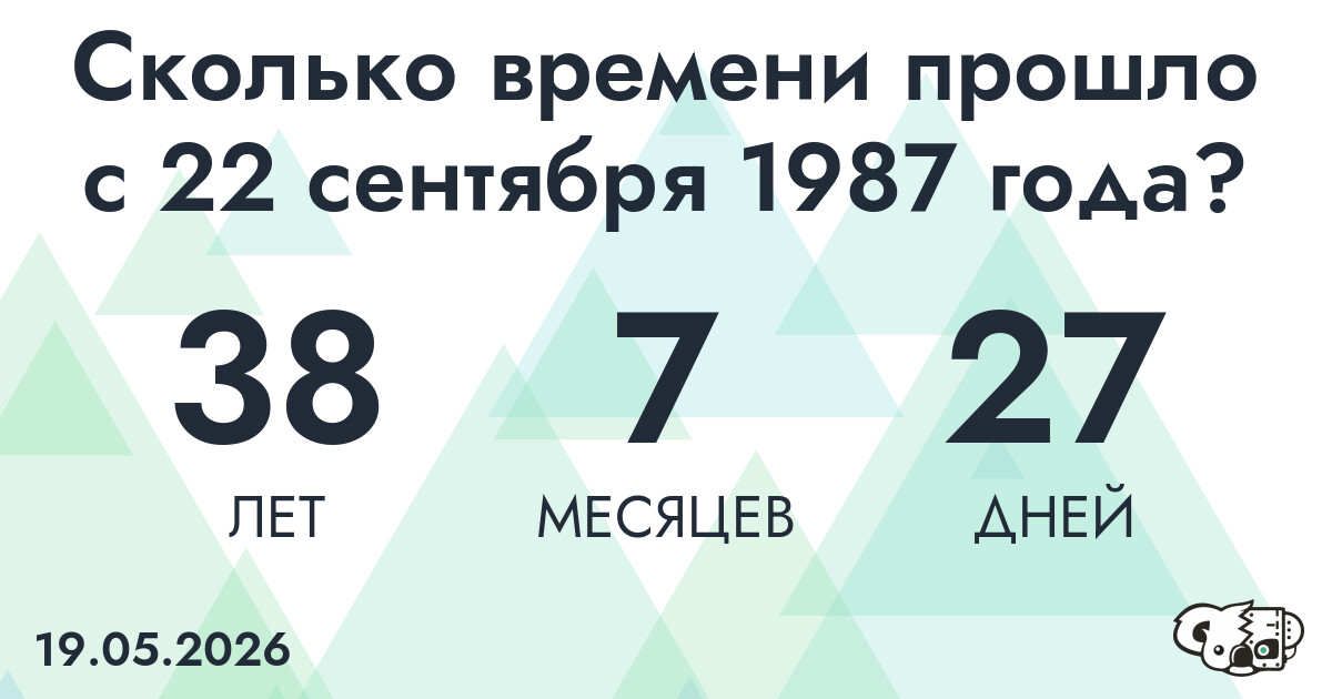 Сколько времени прошло с 22 сентября 1987 года