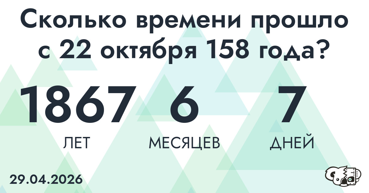 Сколько времени прошло с 22 октября 158 года