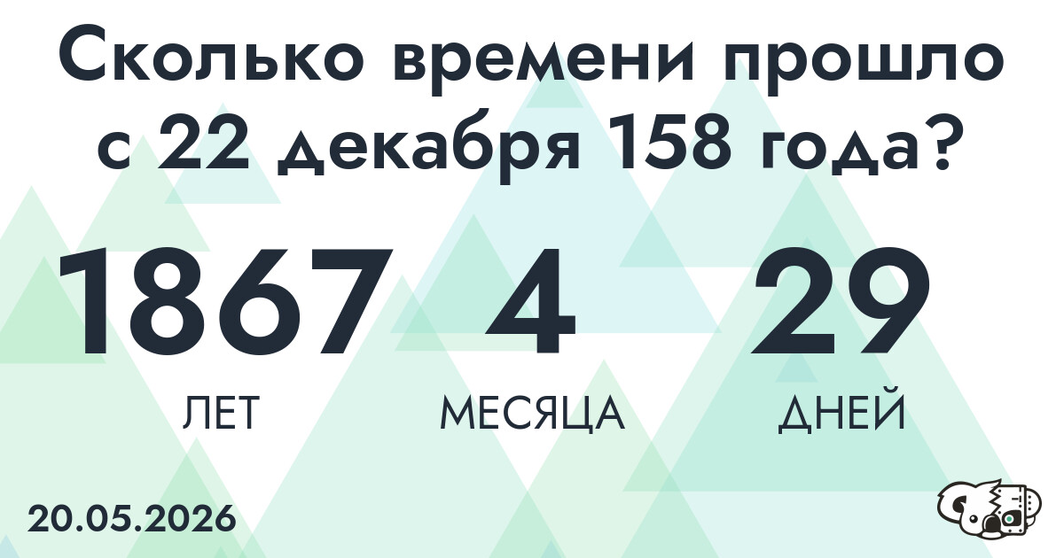 Сколько времени прошло с 22 декабря 158 года