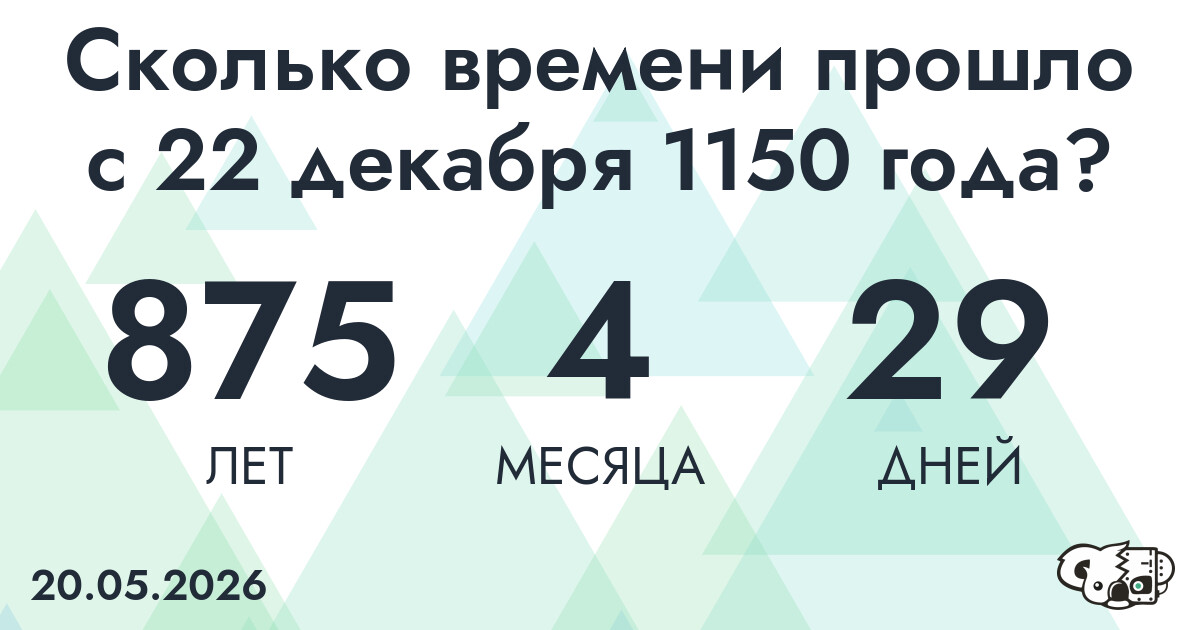 Сколько времени прошло с 22 декабря 1150 года