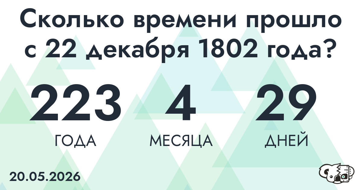 Сколько времени прошло с 22 декабря 1802 года