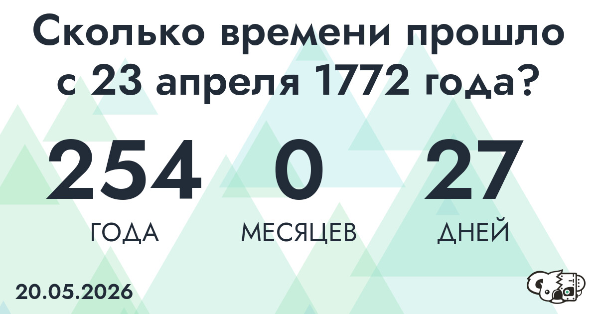 Сколько времени прошло с 23 апреля 1772 года