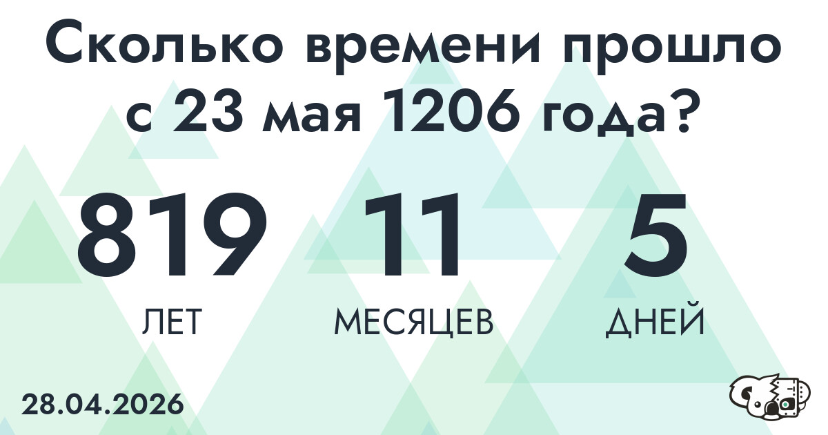 Сколько времени прошло с 23 мая 1206 года