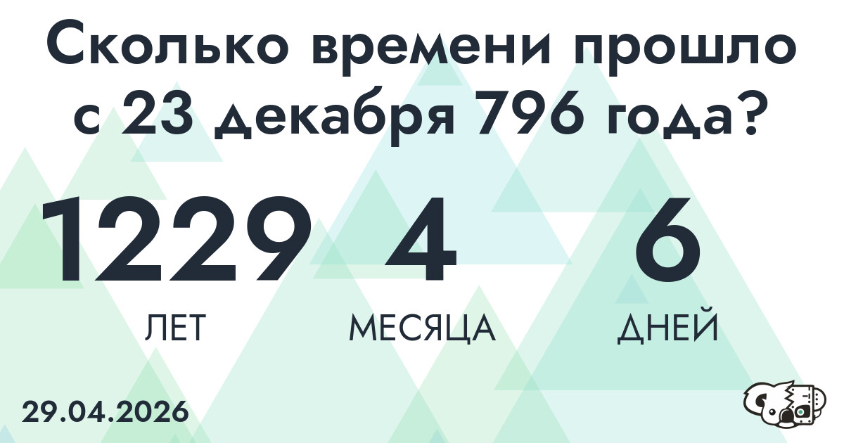 Сколько времени прошло с 23 декабря 796 года