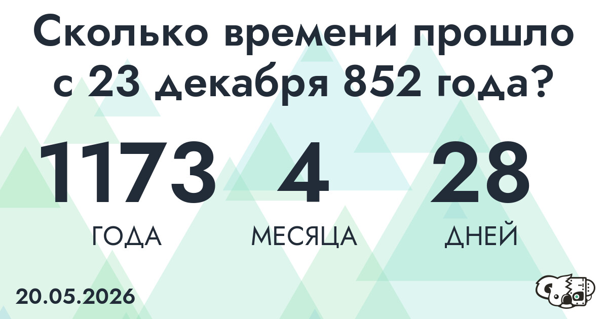 Сколько времени прошло с 23 декабря 852 года