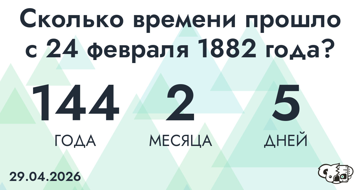 Сколько времени прошло с 24 февраля 1882 года