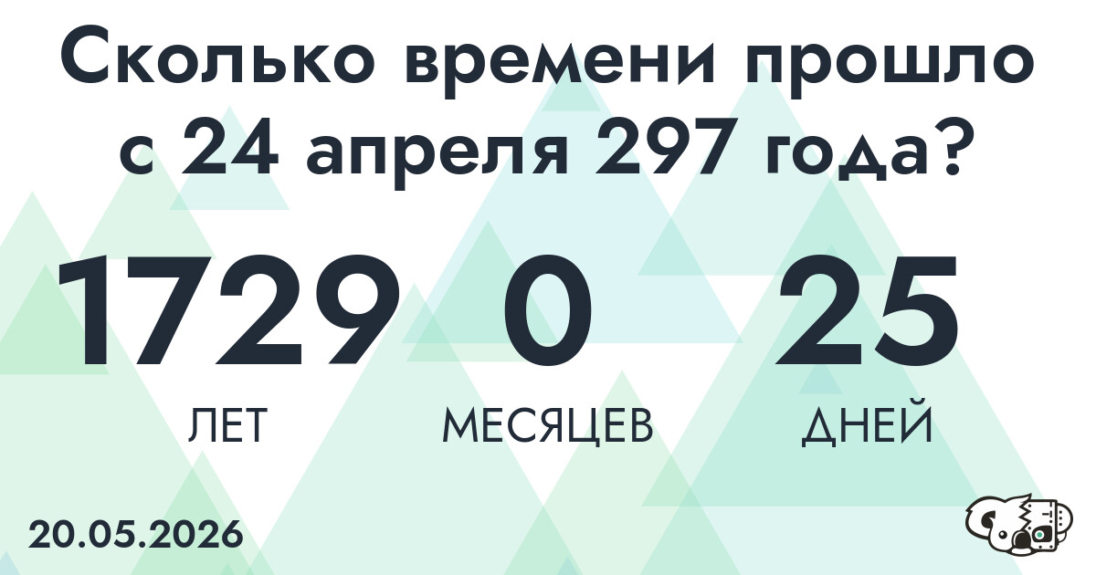 Сколько времени прошло с 24 апреля 297 года