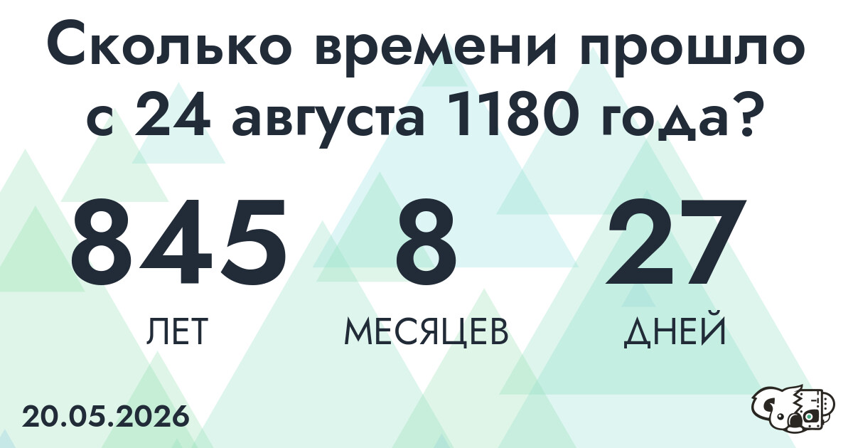 Сколько времени прошло с 24 августа 1180 года