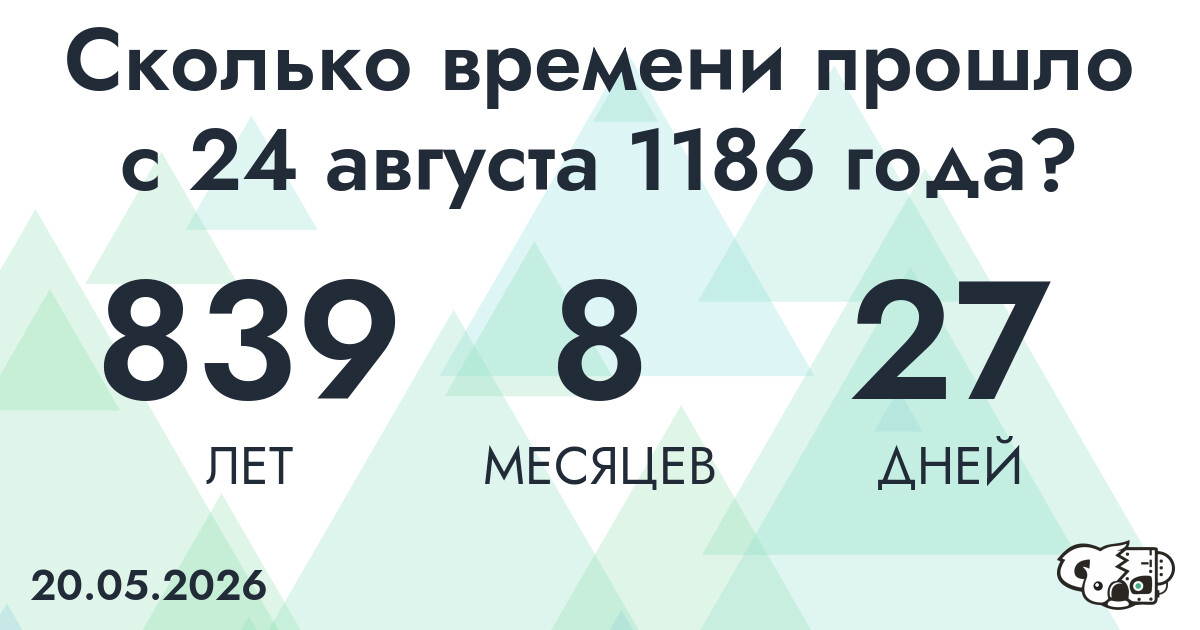 Сколько времени прошло с 24 августа 1186 года