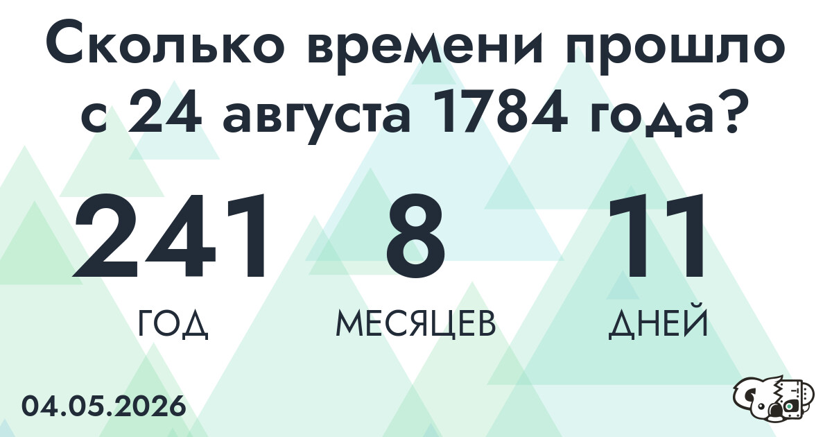 Сколько времени прошло с 24 августа 1784 года