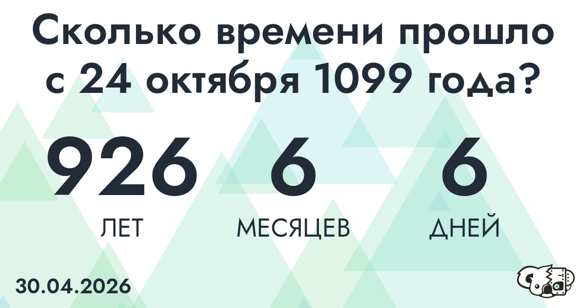 Сколько времени прошло с 24 октября 1099 года
