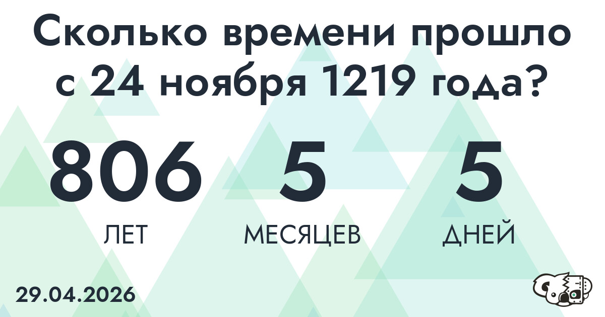Сколько времени прошло с 24 ноября 1219 года