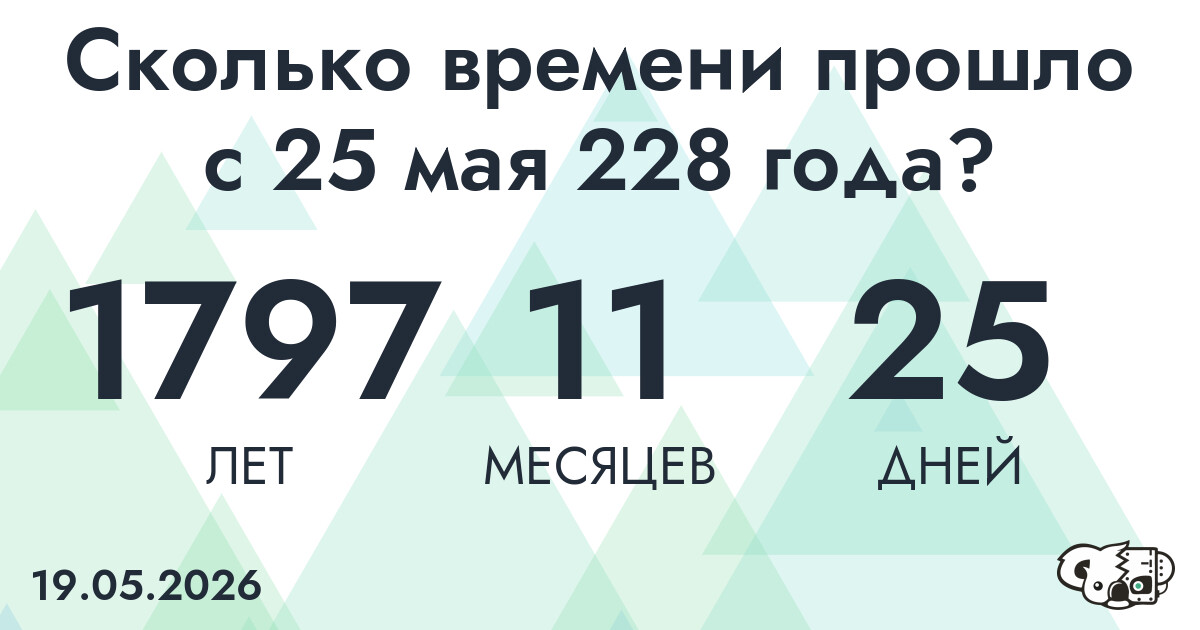 Сколько времени прошло с 25 мая 228 года
