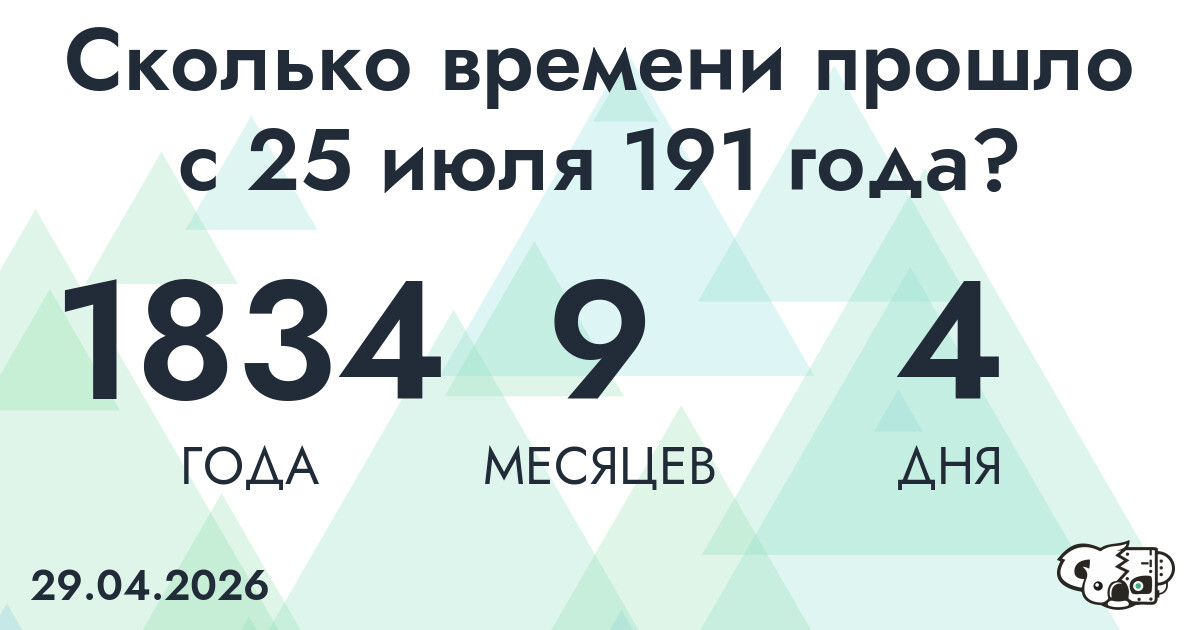 Сколько времени прошло с 25 июля 191 года