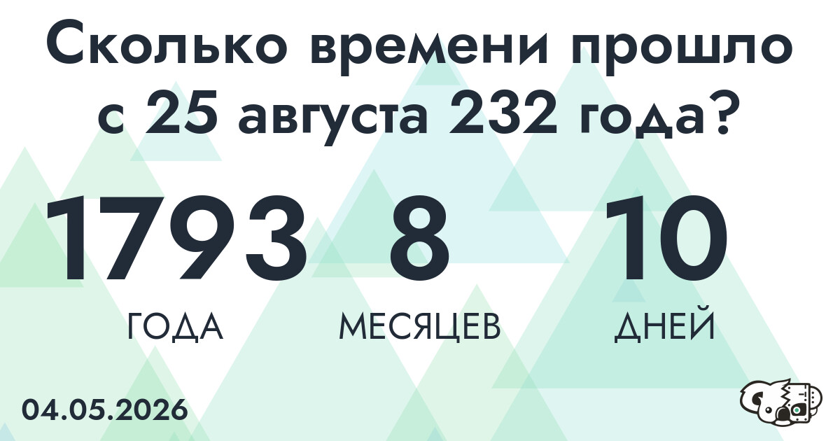 Сколько времени прошло с 25 августа 232 года