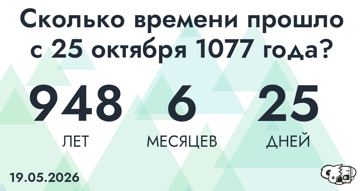 Сколько времени прошло с 25 октября 1077 года