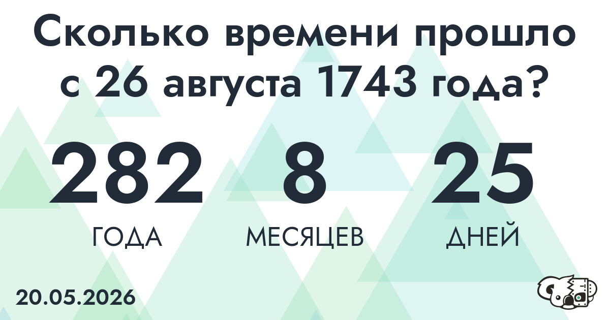 Сколько времени прошло с 26 августа 1743 года