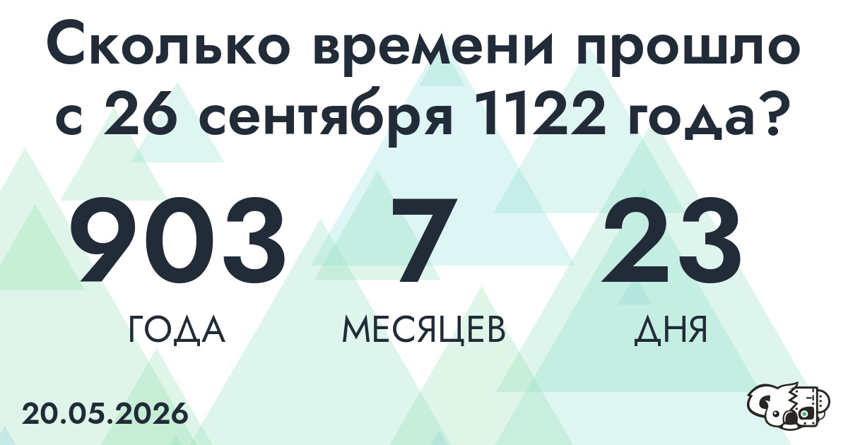 Сколько времени прошло с 26 сентября 1122 года