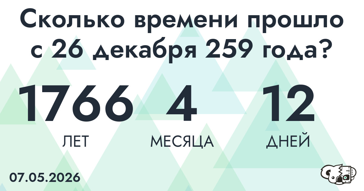 Сколько времени прошло с 26 декабря 259 года