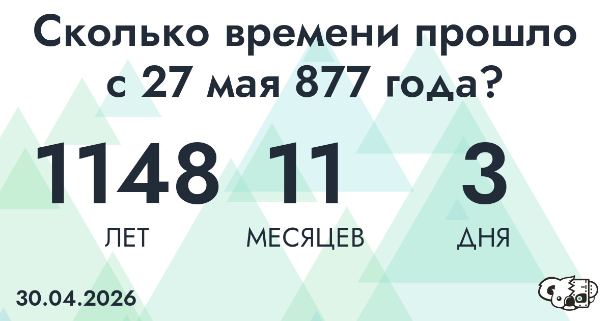 Сколько времени прошло с 27 мая 877 года
