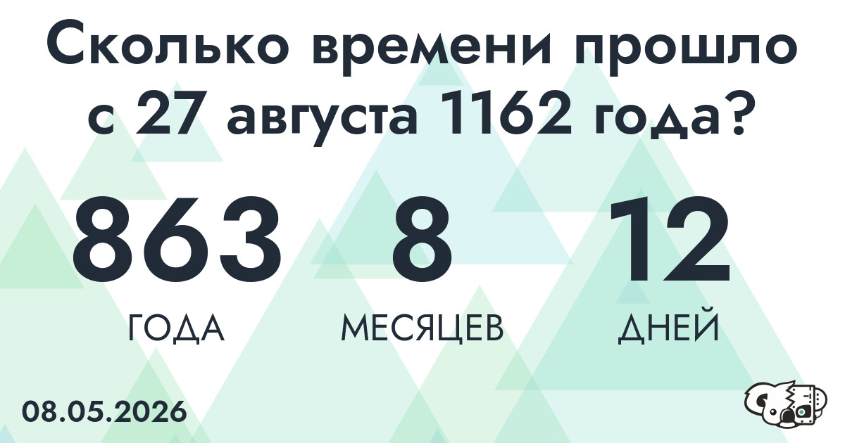 Сколько времени прошло с 27 августа 1162 года