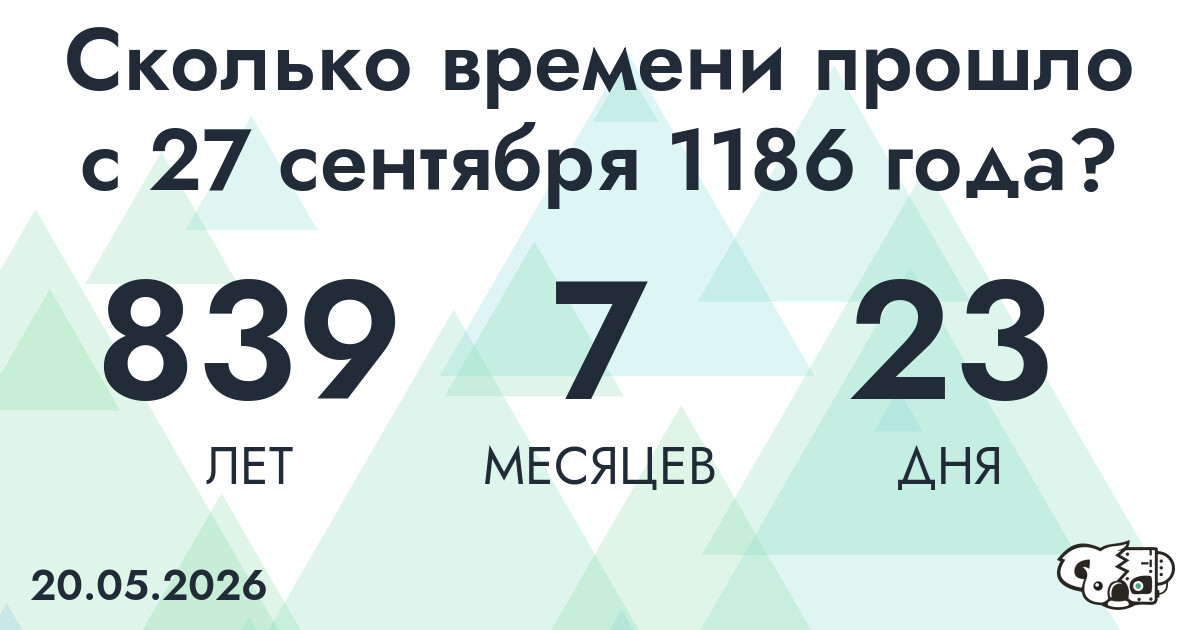 Сколько времени прошло с 27 сентября 1186 года