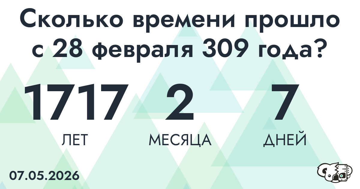 Сколько времени прошло с 28 февраля 309 года