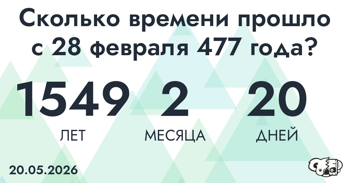 Сколько времени прошло с 28 февраля 477 года