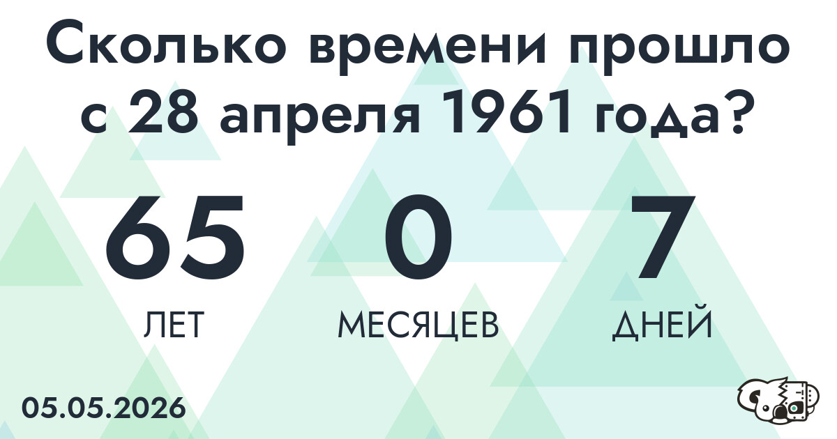 Сколько времени прошло с 28 апреля 1961 года