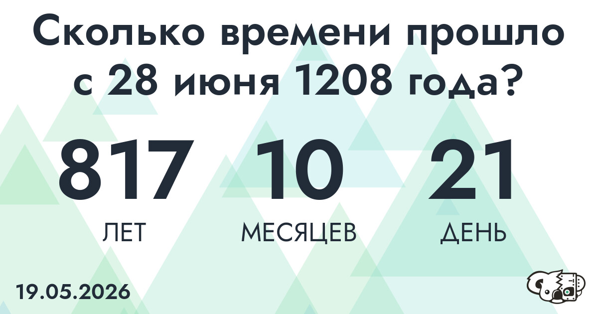 Сколько времени прошло с 28 июня 1208 года